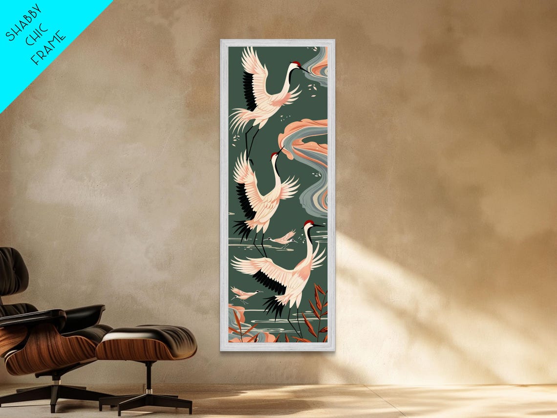 Cranes In Flight Red Crowned Teal Clouds Japanese Art Poster - Image 2