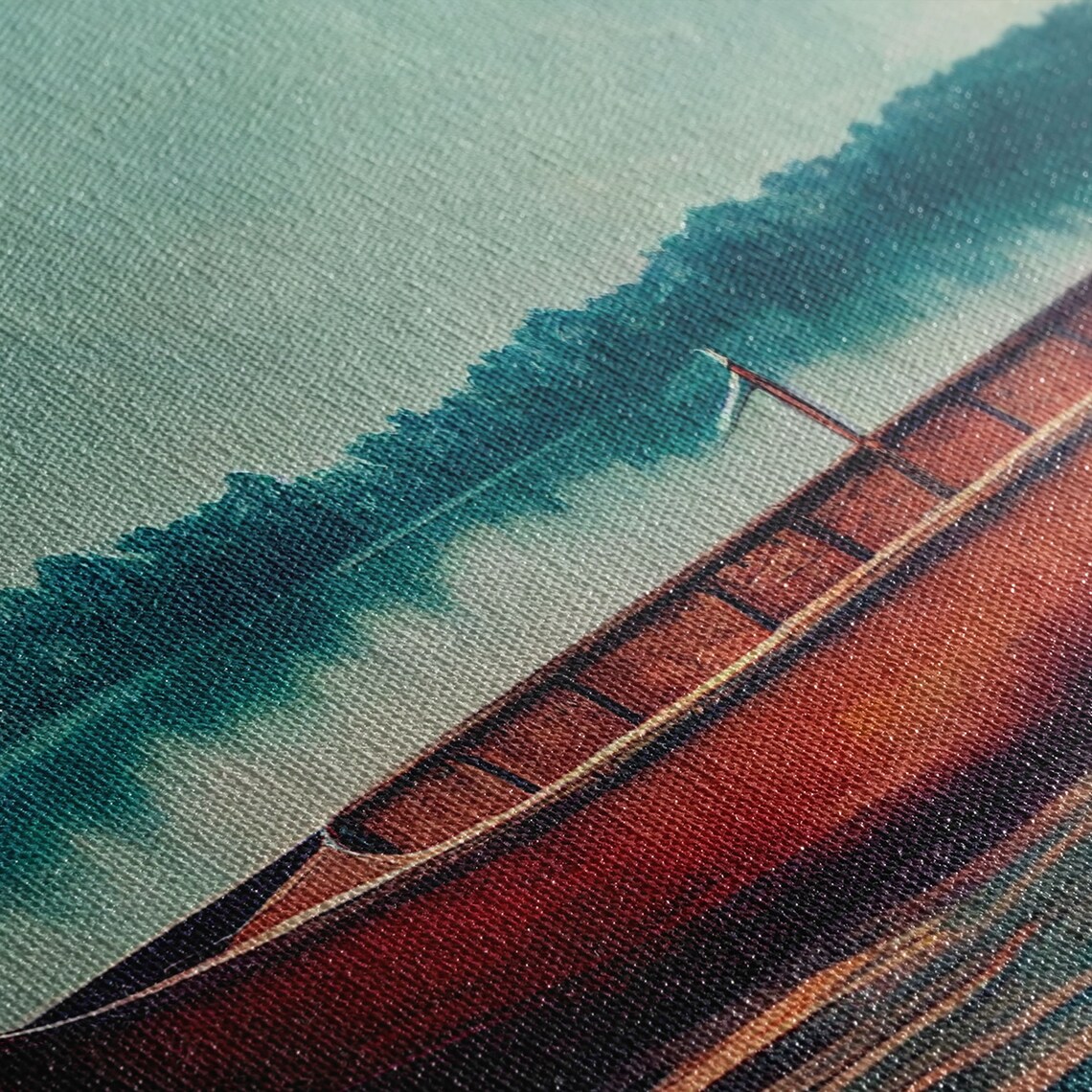 Cool Lakehouse Watercolor Canoe On The Lake Art Print - Image 2