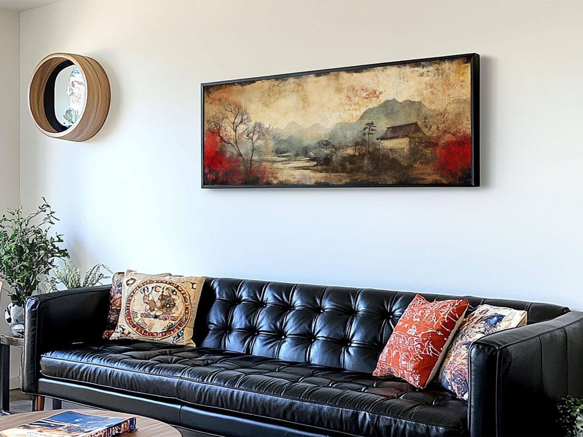 Japanese Misty Mountain Ink Painting Autumn Panoramic Wall Poster - Image 5