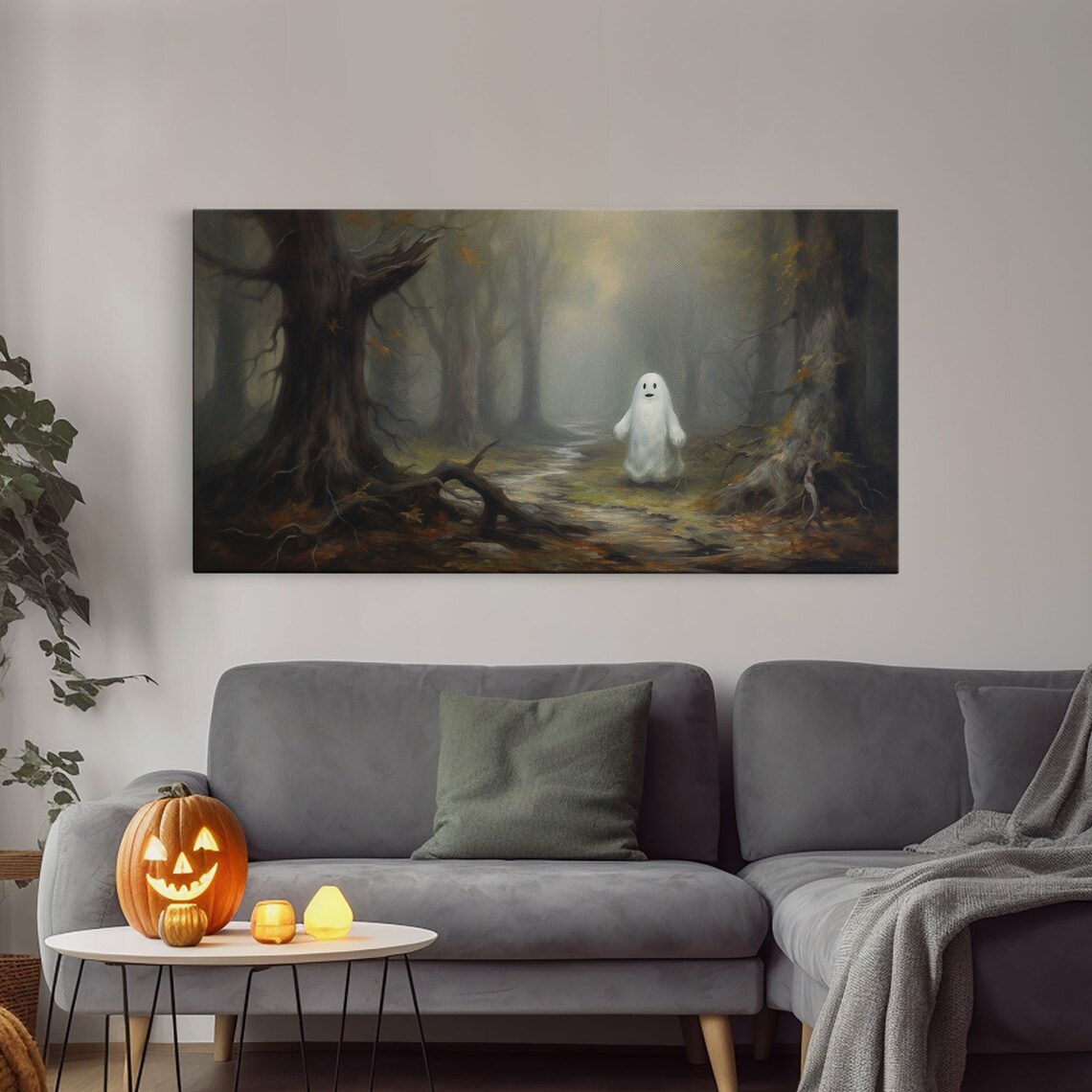 Cute Lil Boo Little Ghost Misty Forest Path Sweet Halloween Wall Art Poster - Image 4