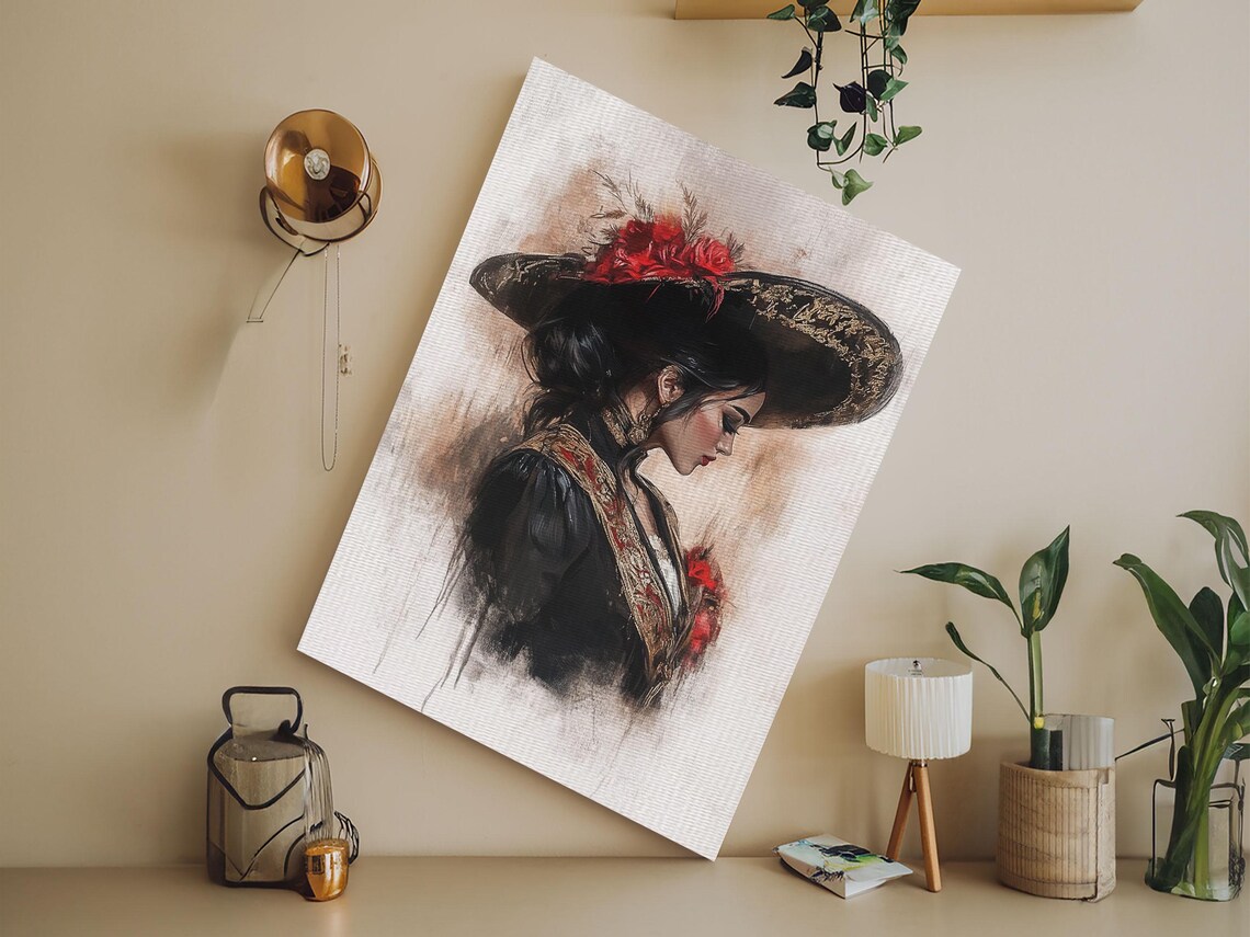 Female Matador Wide Hat Portrait Watercolor Chicano Wall Art Poster