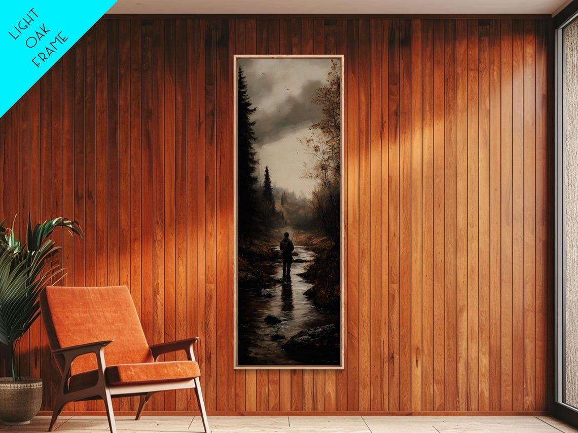 Lone Fly Fisherman In Misty Dark River Moody Nature Scene Poster - Image 3