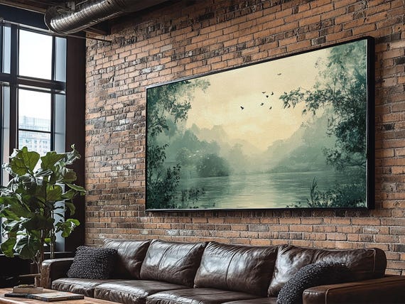 Serene Lake Framed Print Tranquil Landscape Wall Art Rustic Cottagecore Decor Wabi Sabi Nature Art Above Bed Art