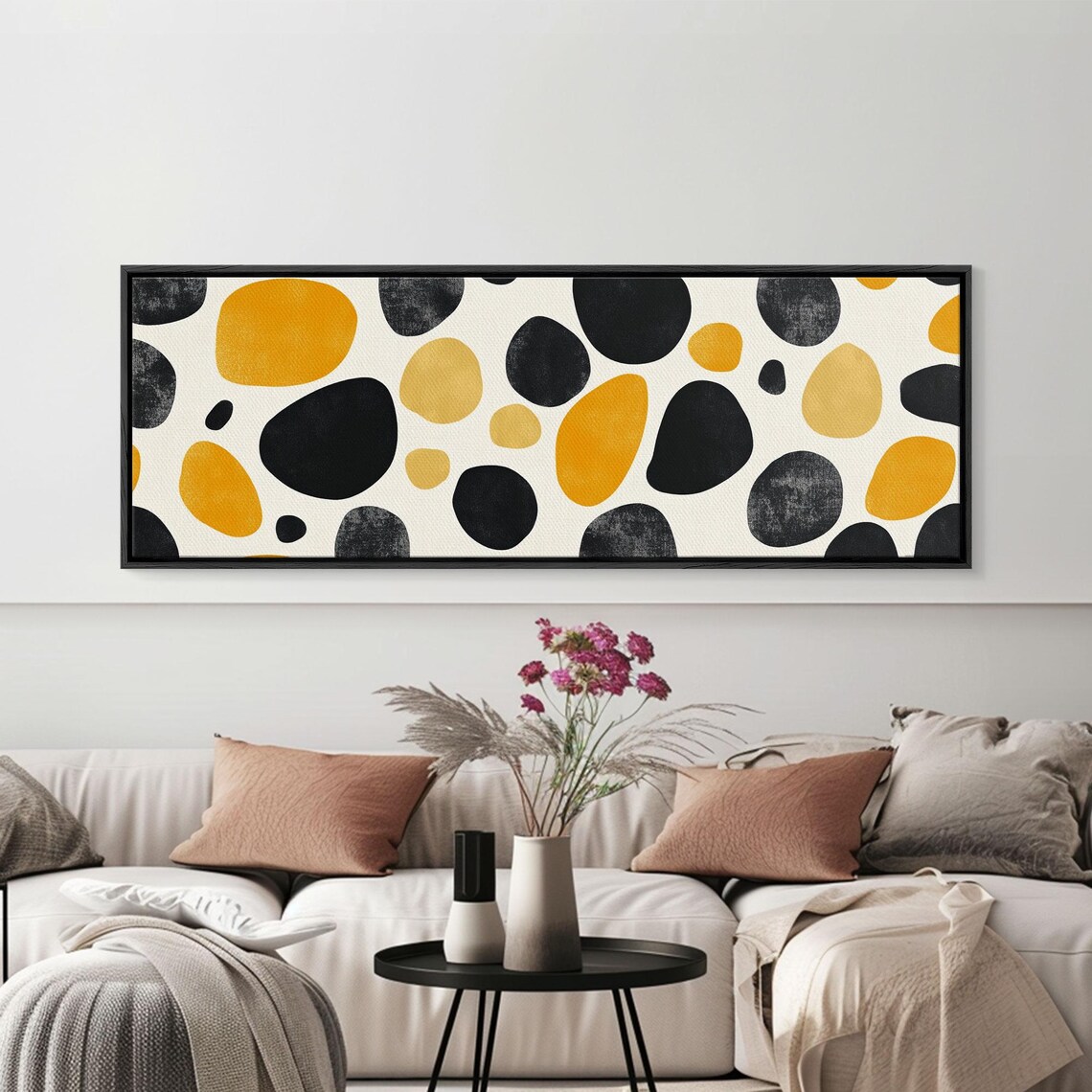 Black Mustard Yellow Organic Stones Mid Century Modern Abstract Poster - Image 2