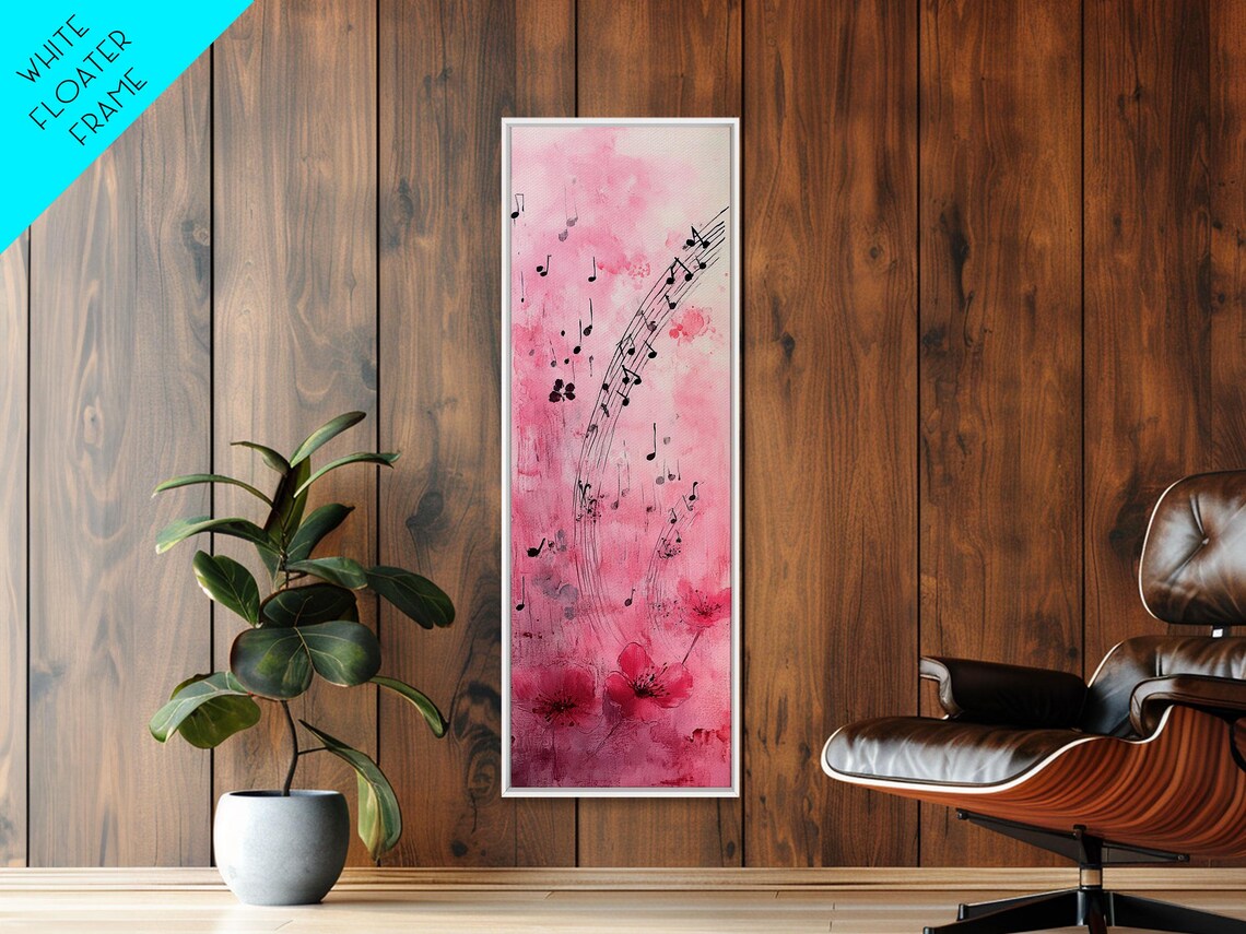 Pink Musical Notes Flowers Watercolor Charming Melody Art Poster - Image 3