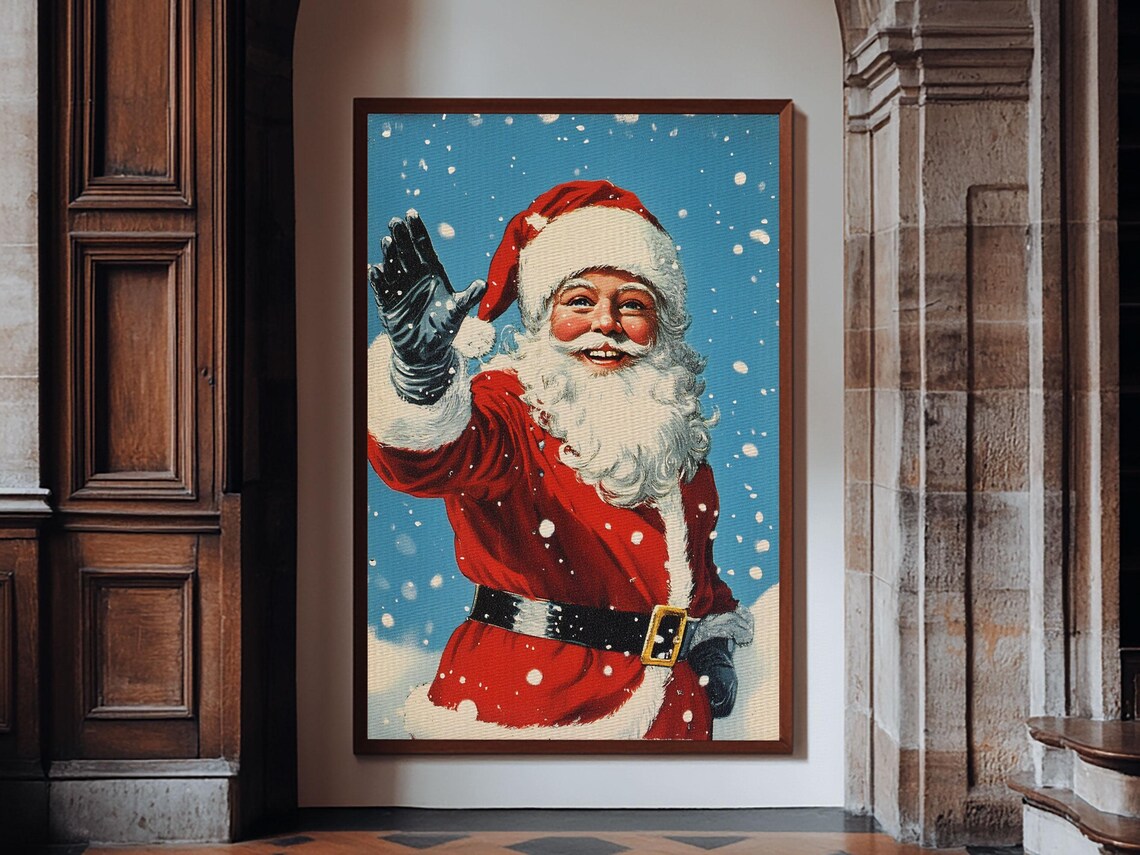 Portrait Of Santa Waving Framed Print Santa Painting Santa Art Santa Home Decor Christmas Wall Art Christmas - Image 5