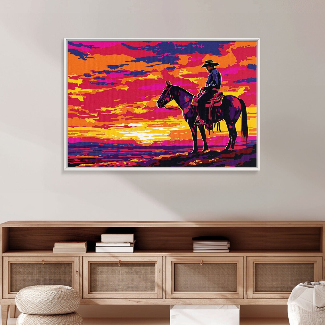 Wild West Cowboy on Horseback Neon Sunset Pop Art Western Wall Poster - Image 3