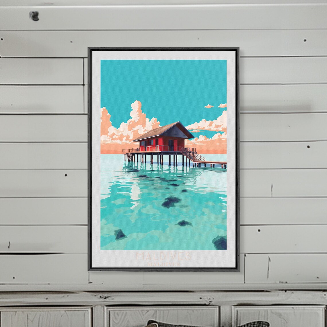 Maldives Overwater Bungalow Turquoise Lagoon Tropical Island Poster - Image 2
