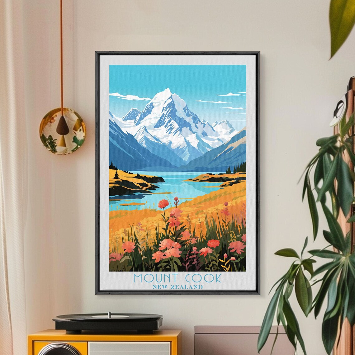 Mount Cook New Zealand Snow Peak Alpine Lake Wildflower Travel Poster - Image 4