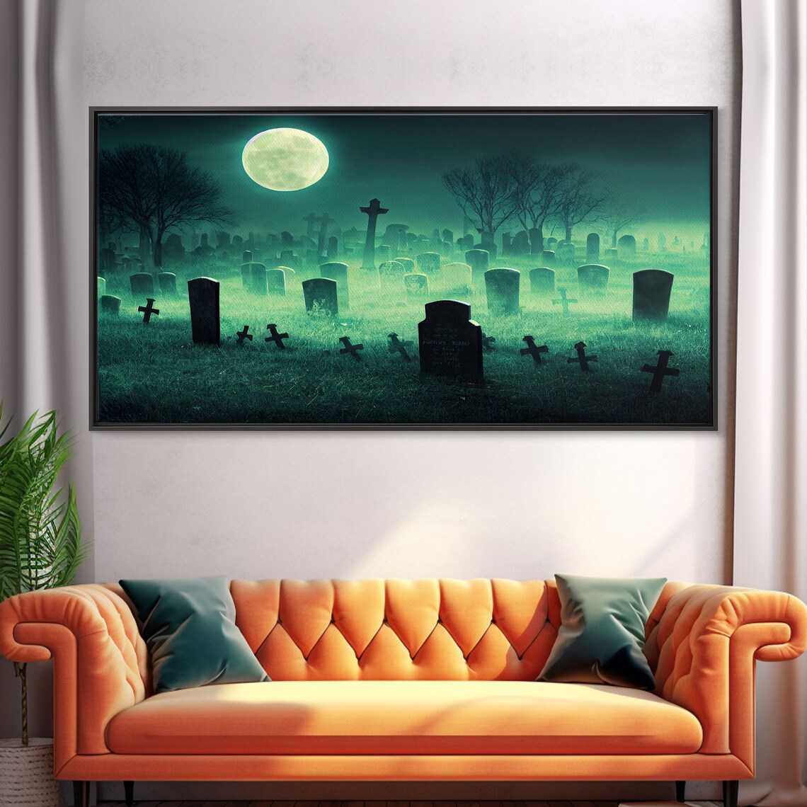 Halloween Cemetery At Night, Spooky Graveyard Poster - Image 5