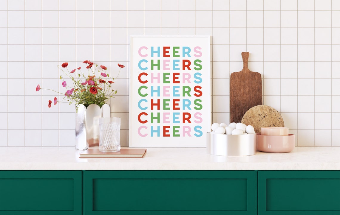 Cheers Multicolor Typography Repeated Block Letters Party Poster - Image 2