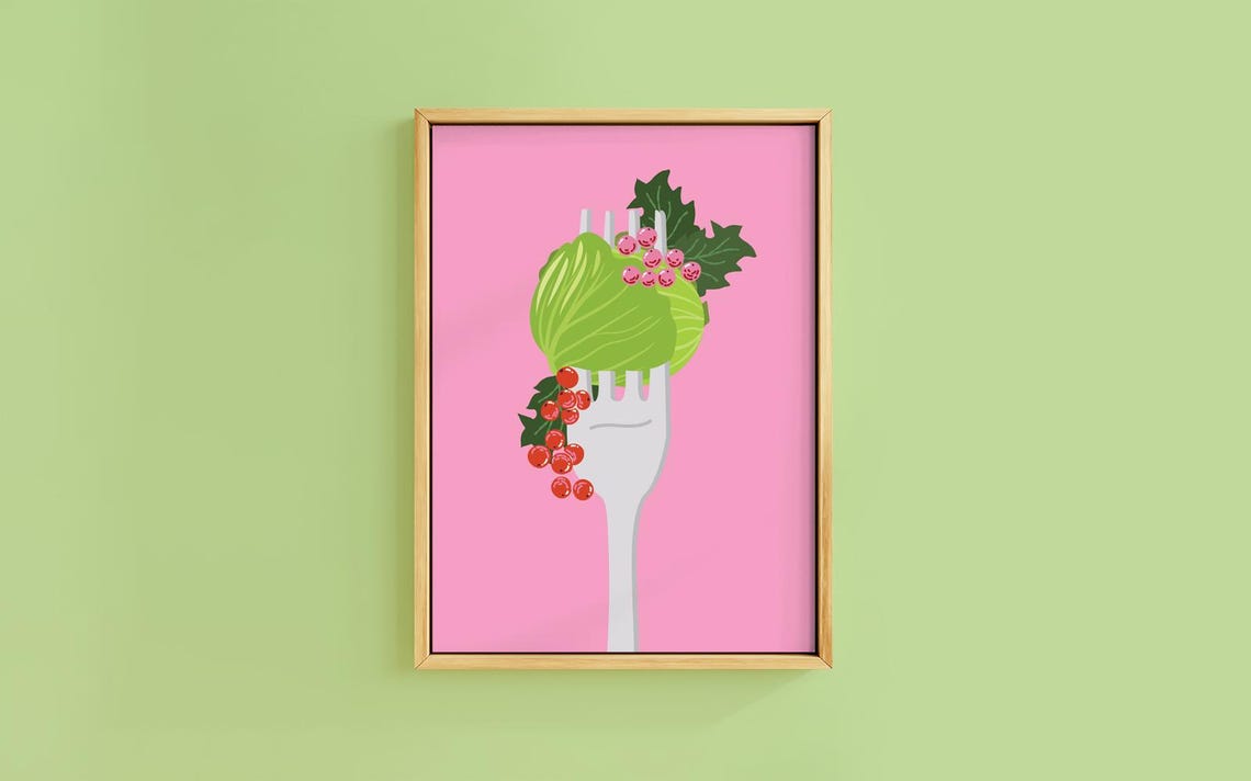 Giant Brussels Sprout On Fork Holly Berries Pink Humor Poster