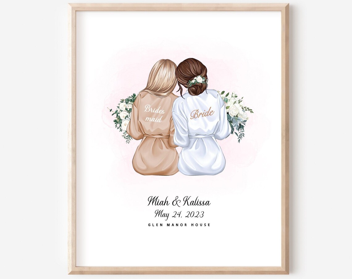 Sweet Bride And Bridesmaid Robes Bouquets Glen Manor House Poster