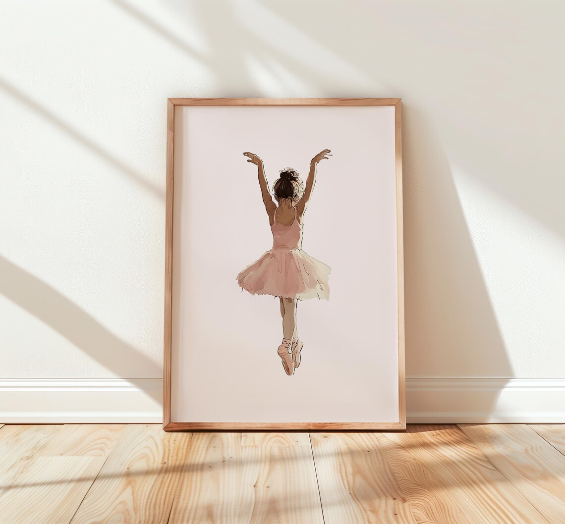 Leaping Ballerina Girl Pink Tutu Arms Raised Watercolor Dance Poster