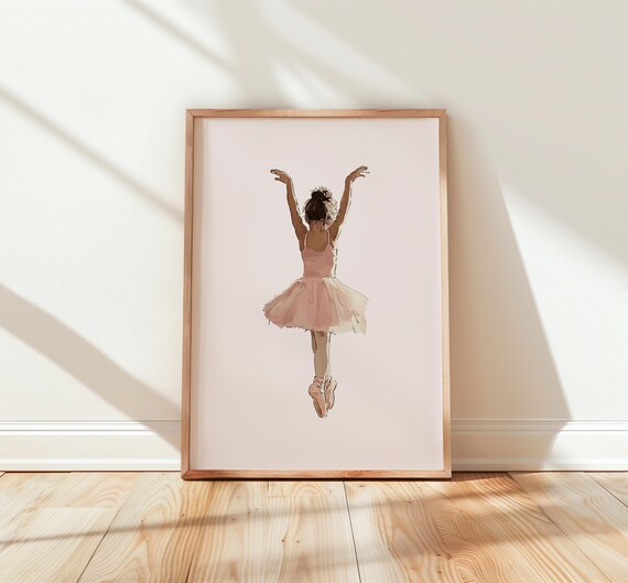 Leaping Ballerina Girl Pink Tutu Arms Raised Watercolor Dance Poster