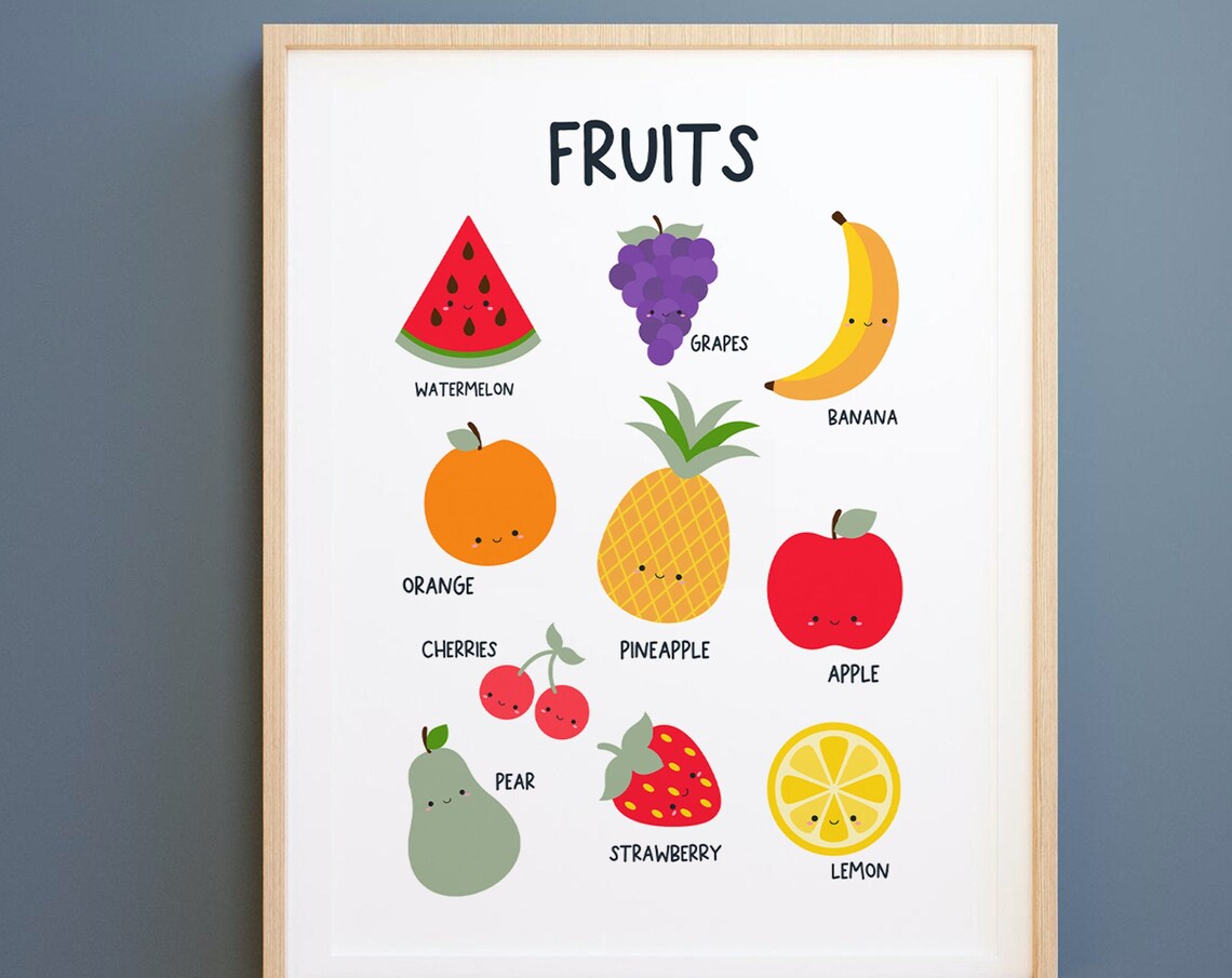 Educational Fruits Print Chart, Classroom Learning Poster