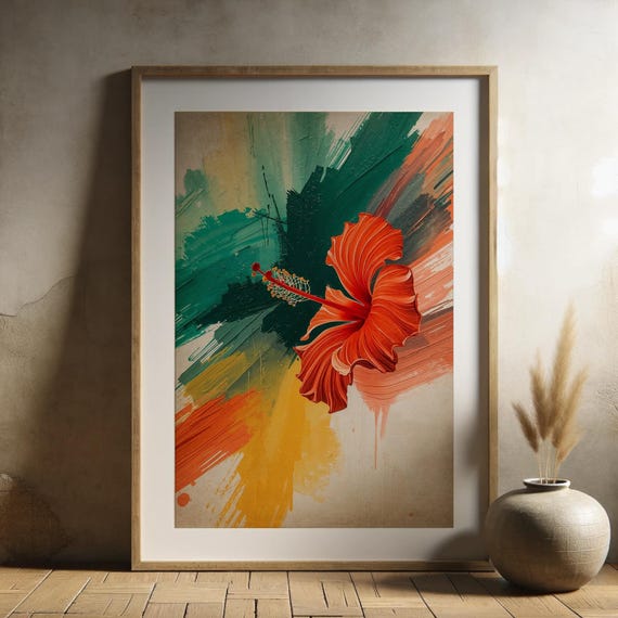 Red Hibiscus Abstract Floral Art Print