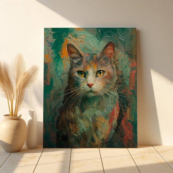 Calico Cat Wall Art Colorful Portrait Painting Modern Pet Decor