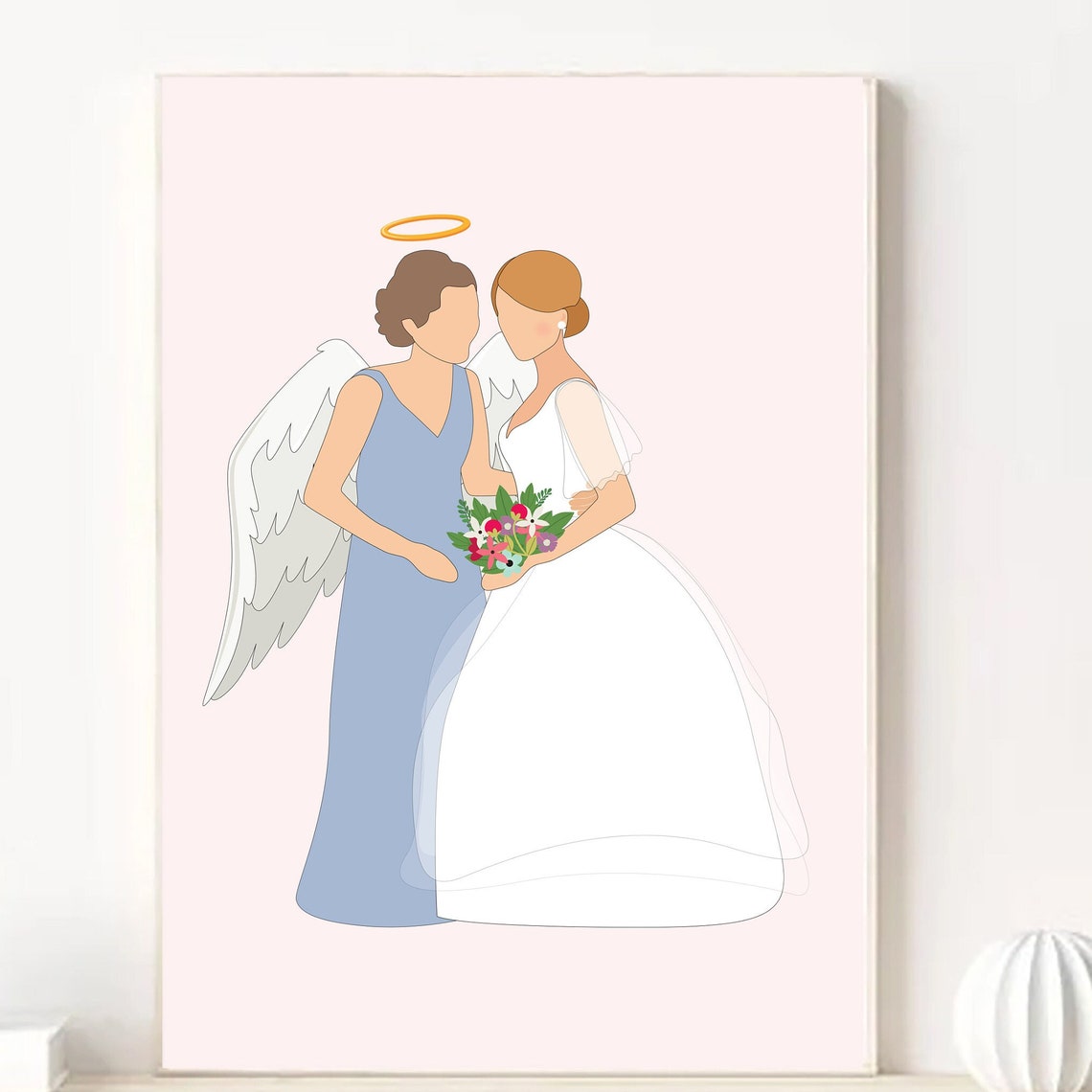 Guardian Angel Embracing a Bride in Soft Pink Memorial Poster