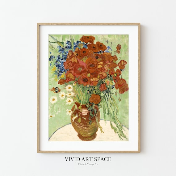 Vase With Cornflowers And Poppies By Vincent Van Gogh Impressionist Art Print Floral Painting Printable Wall Art