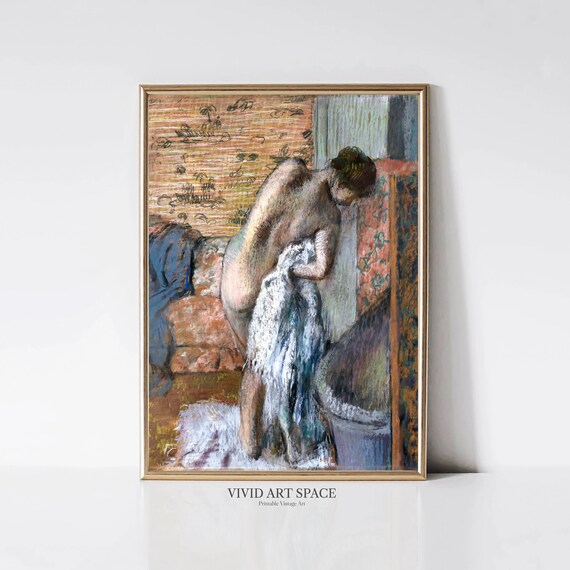 Edgar Degas After Bath Impressionist Woman Bathing Painting Vintage French Nude Print Printable Bathroom Wall Art