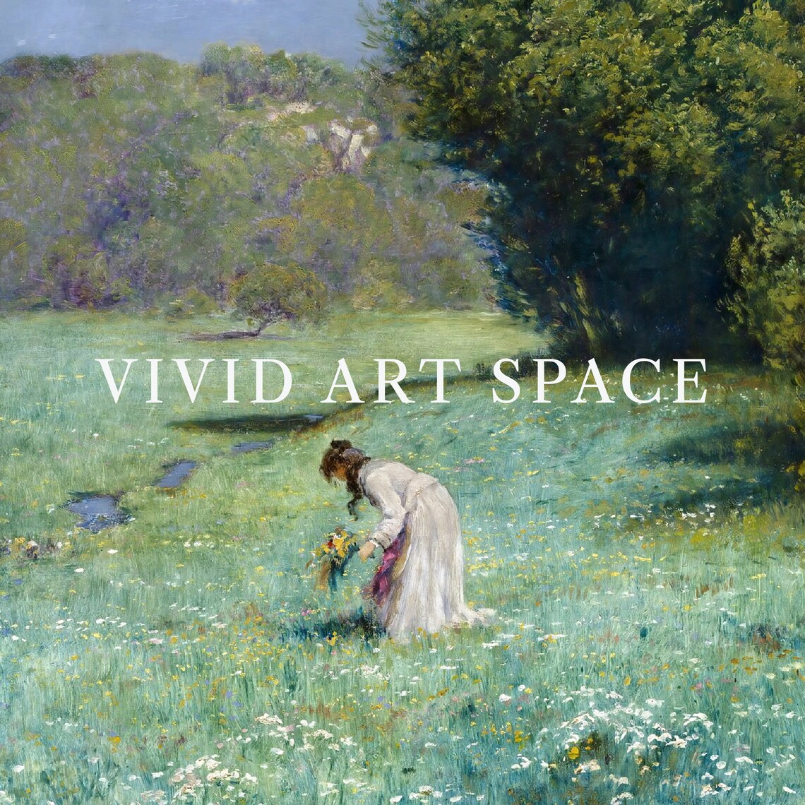 Wildflower Meadow Woman Gathering Flowers Vintage Spring Art Print - Image 3