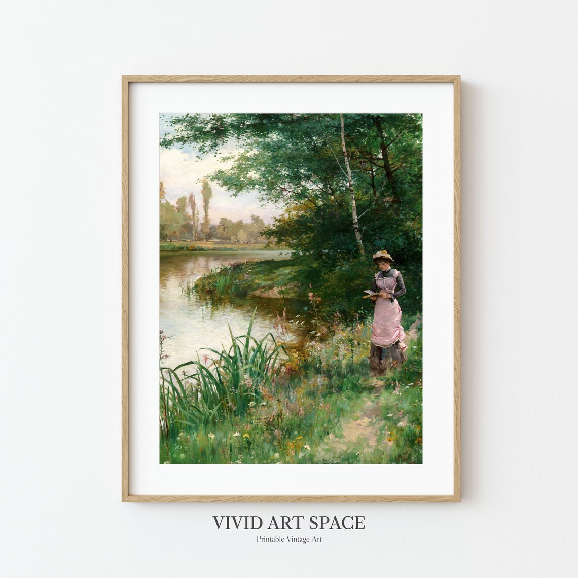 Victorian Woman Reading By The River Impressionist Art Poster - Image 3