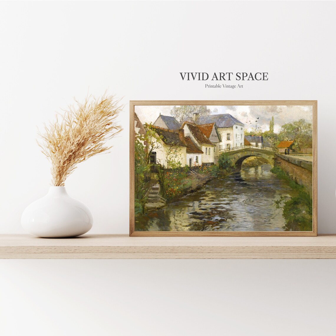 Rustic Village Vintage Landscape Art Print - Image 3