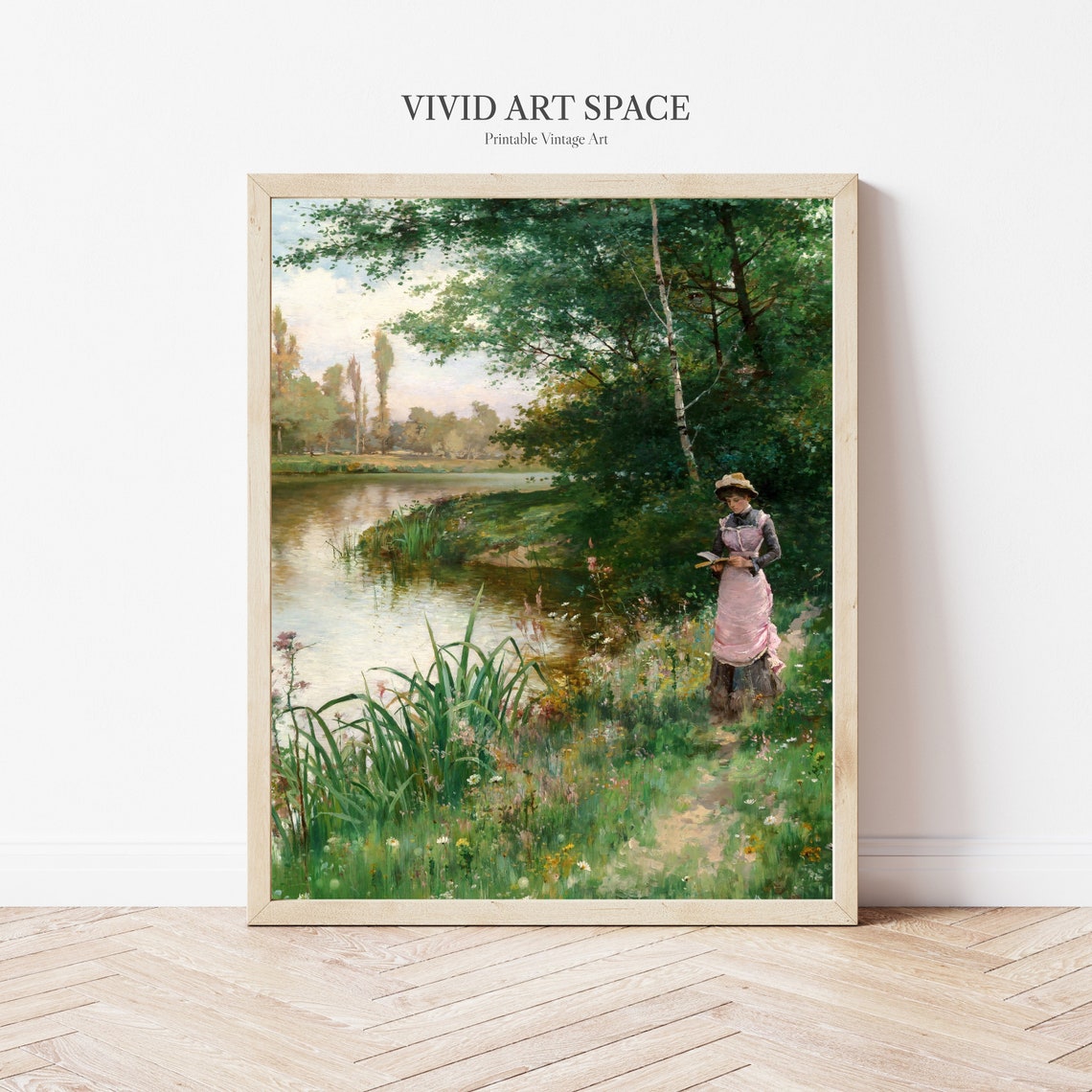 Victorian Woman Reading By The River Impressionist Art Poster - Image 2