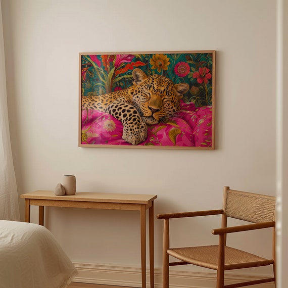 Sleeping Leopard Poster, Maximalist Oil Painting