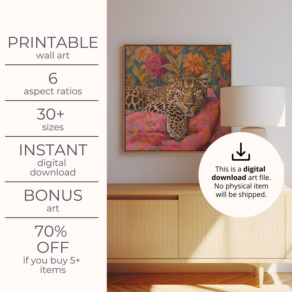 Sleeping Leopard Maximalist Oil Painting, Eclectic Floral - Image 4