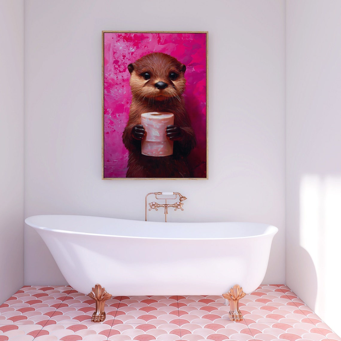 Cute Otter Holding Toilet Paper Roll Poster Print - Image 5