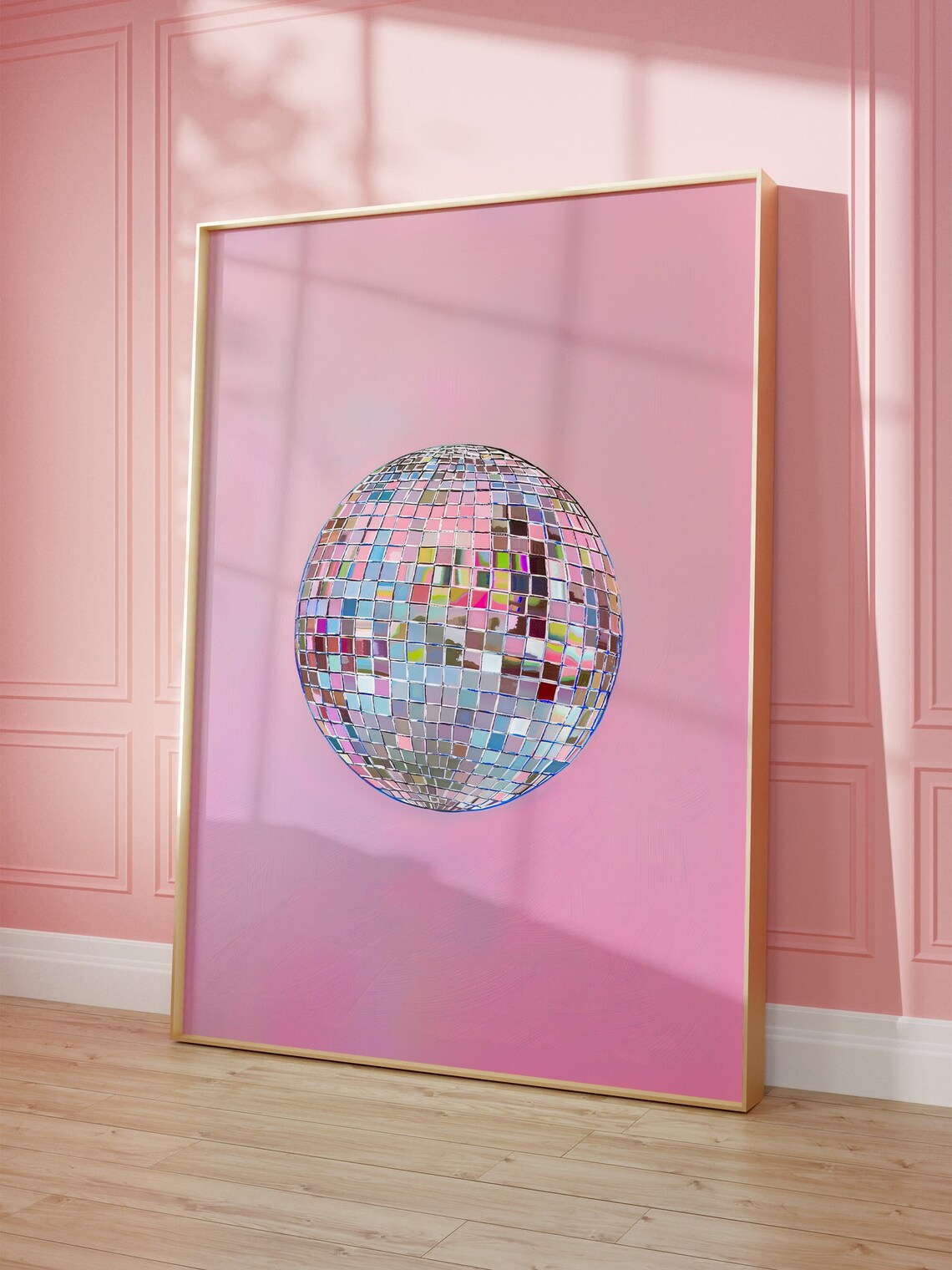 Silver Disco Ball Maximalist Poster, Dopamine Decor