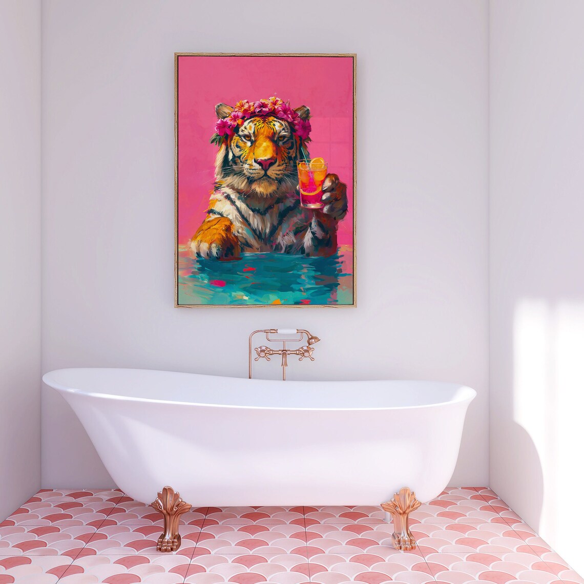 Tiger With A Cocktail, Maximalist Oil Painting - Image 4
