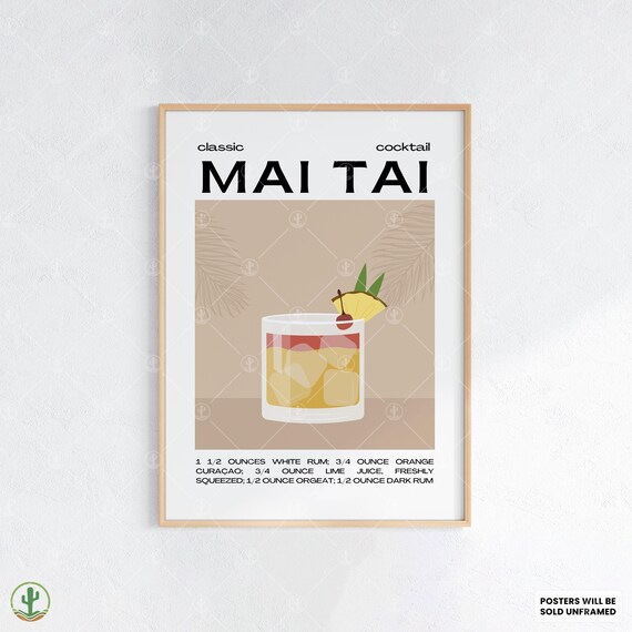 Classic Mai Tai Cocktail Recipe Bar Kitchen Decor Art Poster