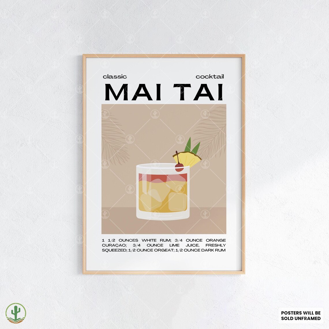 Classic Mai Tai Cocktail Recipe Bar Kitchen Decor Art Poster