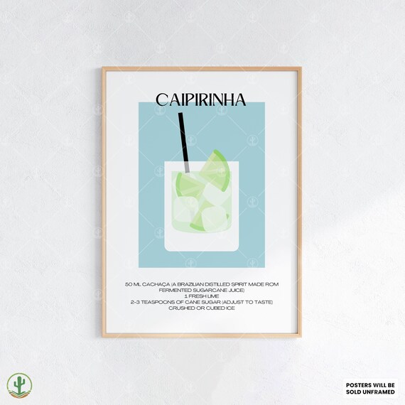 Caipirinha Cocktail Recipe Poster Classic Brazilian Lime Drink Tropical