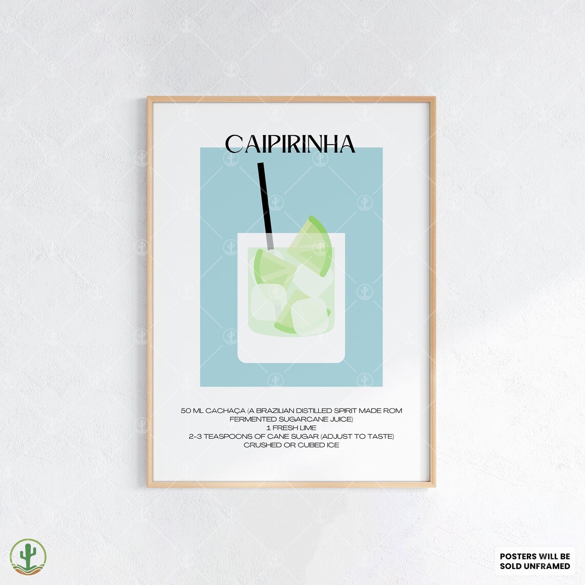 Caipirinha Cocktail Recipe Poster Classic Brazilian Lime Drink Tropical