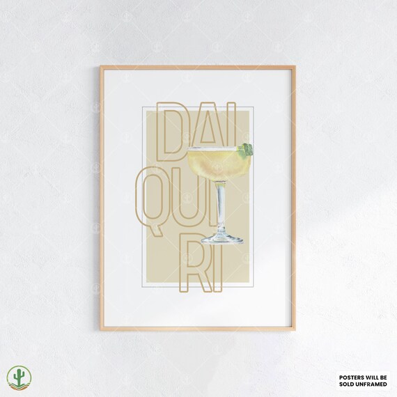 Daiquiri Cocktail Watercolor Glass Lime Garnish Recipe Art Poster