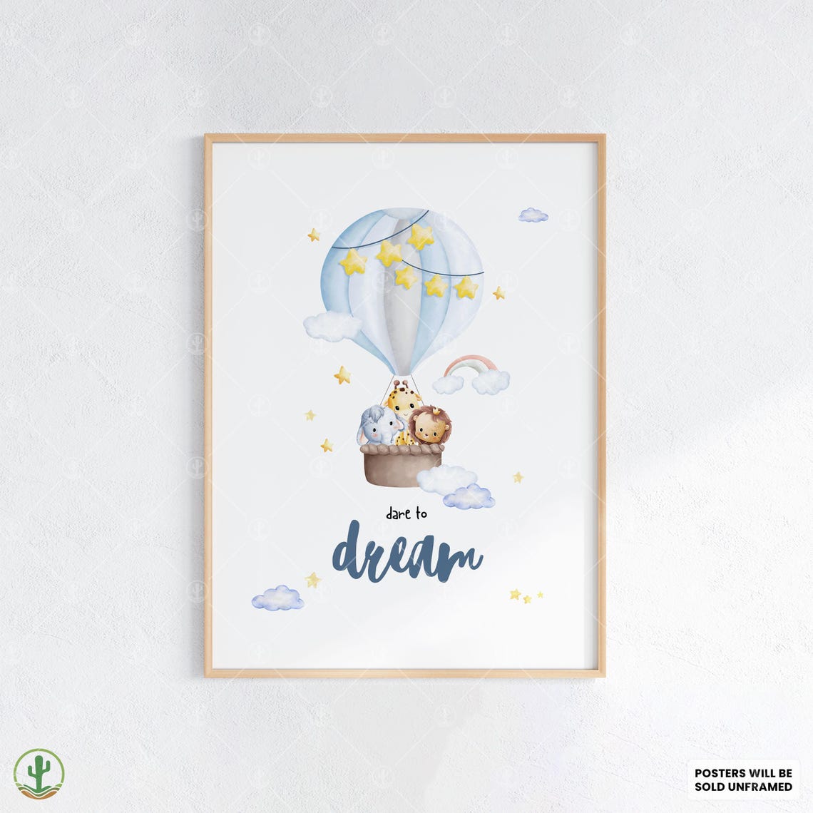Dare To Dream Hot Air Balloon Cute Animals Nursery Kids Poster