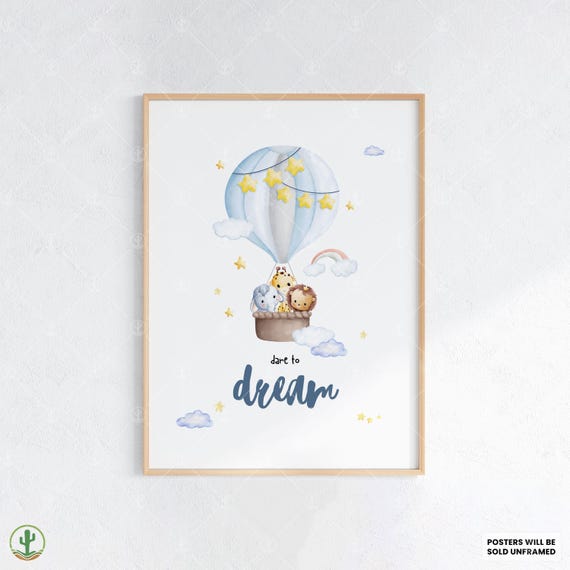 Dare To Dream Animals Nursery Wall Art Print Cute Baby Room Decor Animal Kids Poster