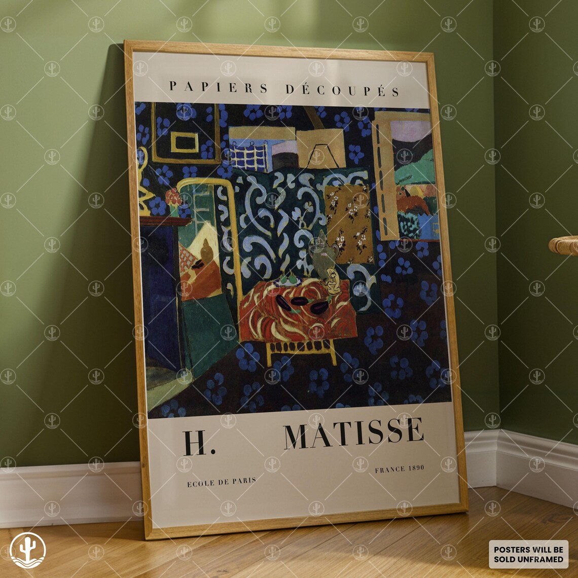 Henri Matisse Dark Blue Floral Patterned Interior Fauvist Art Poster