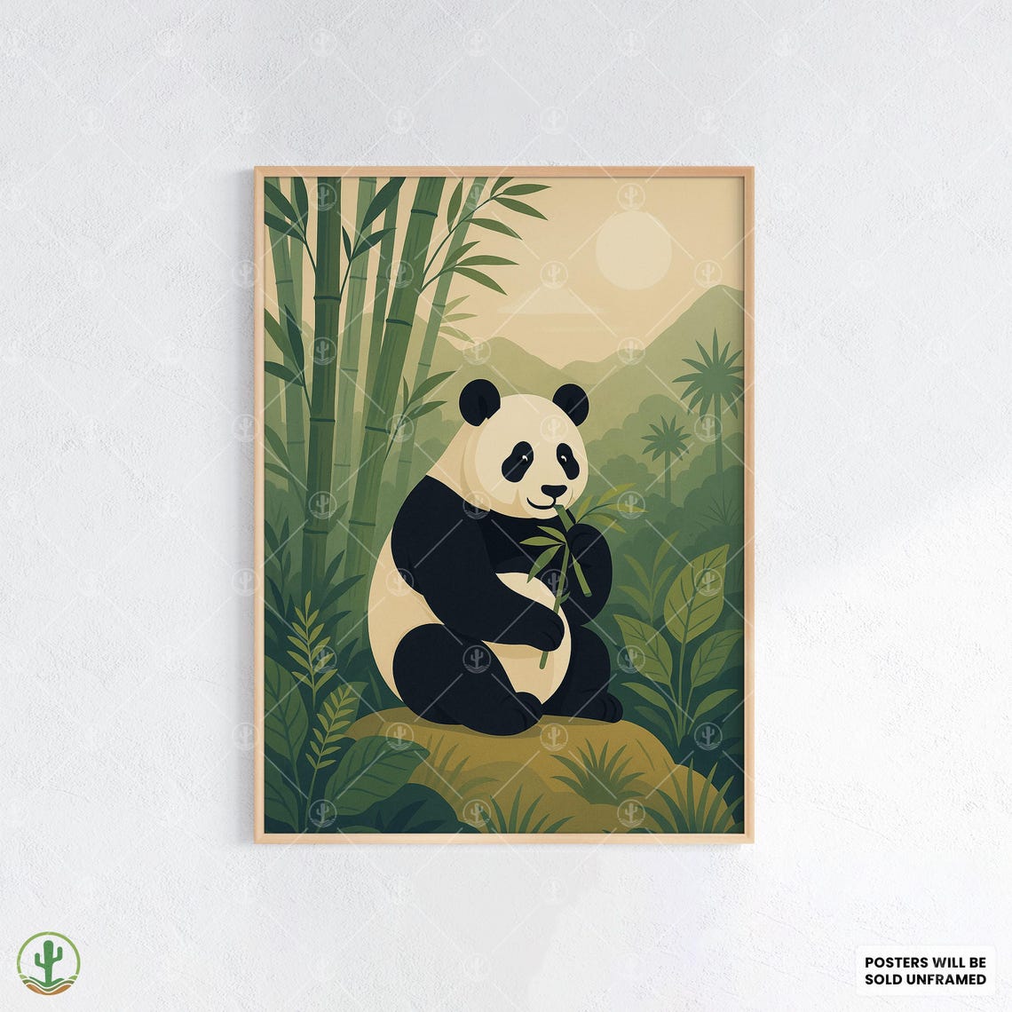 Cute Panda Bamboo Forest Peaceful Wildlife Illustration Poster