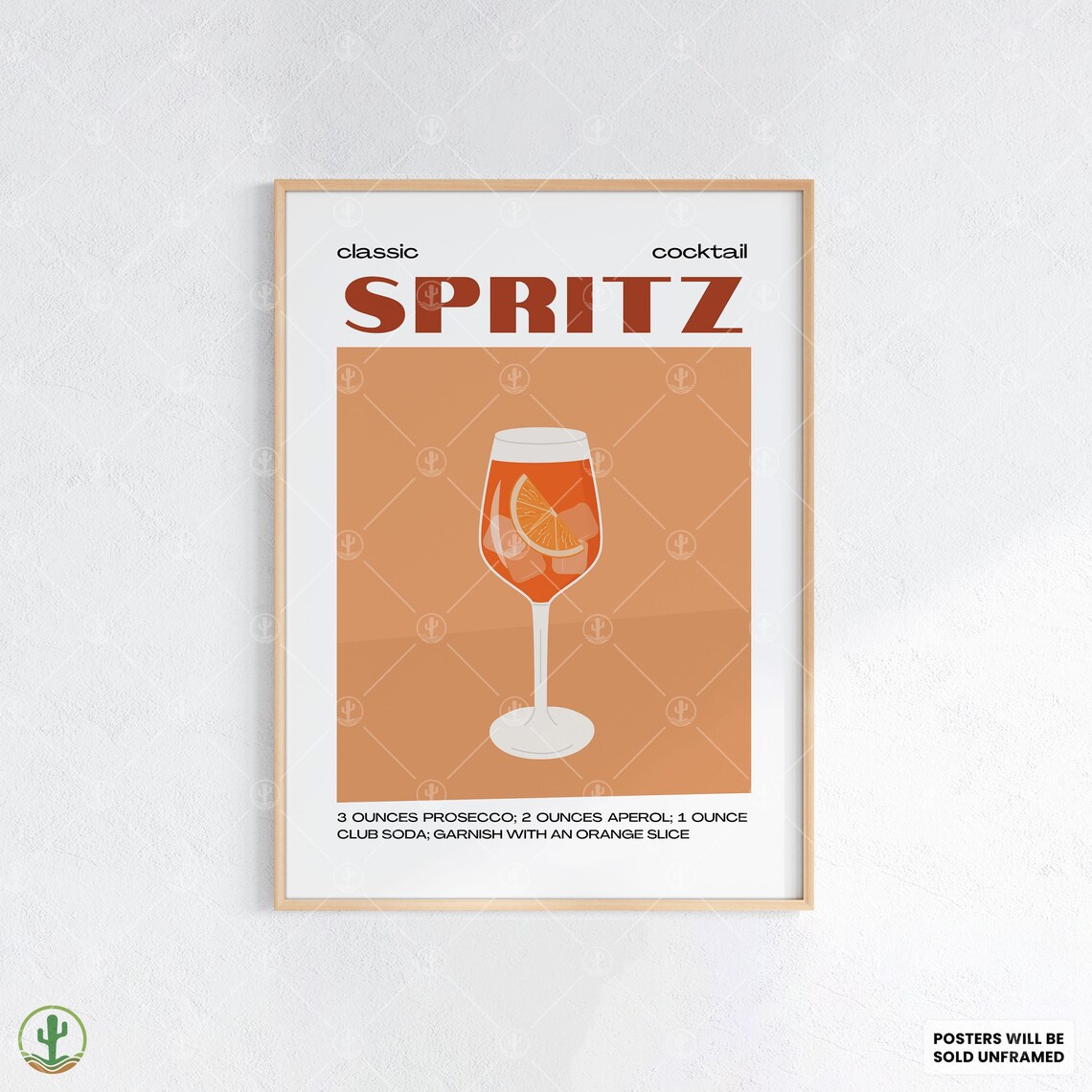 Classic Spritz Cocktail Recipe Prosecco Aperol Orange Illustrated Poster