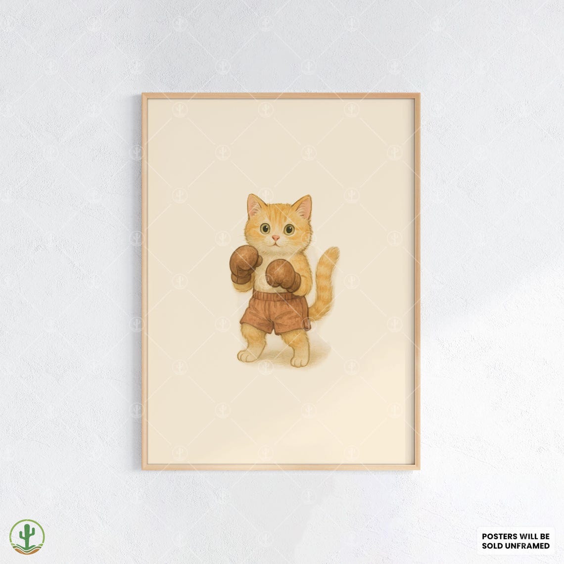 Cute Kitten Boxer with Boxing Gloves Poster for Kids Room Decor