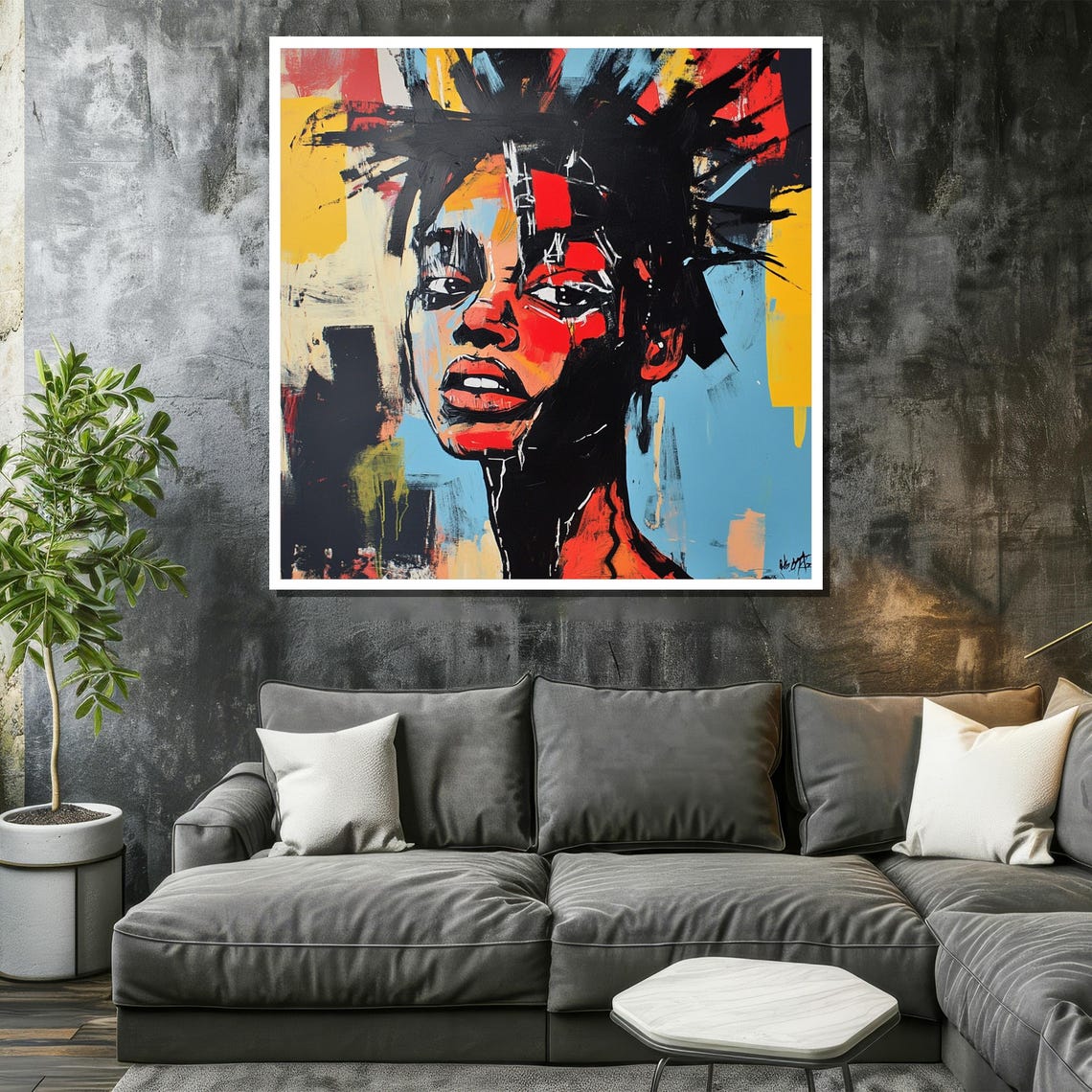 Basquiat Inspired Abstract Portrait Painting Expressionist Street Art Woman Print Bold Urban Wall Decor Contemporary Modern Art - Image 2