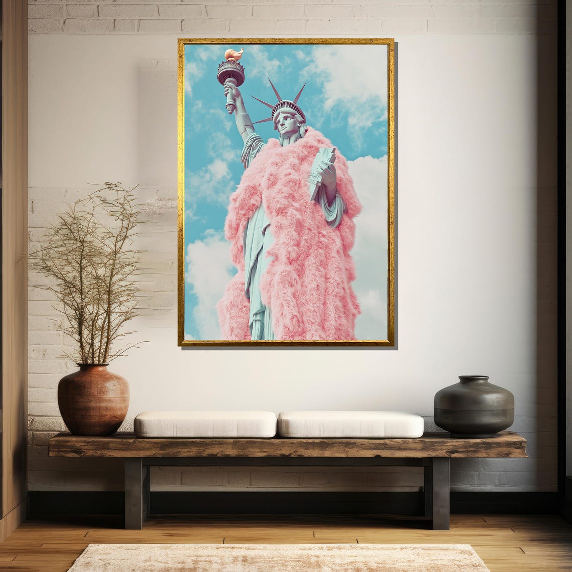 Statue Of Liberty Draped In A Fluffy Pink Fur Coat Pop Art Poster - Image 5