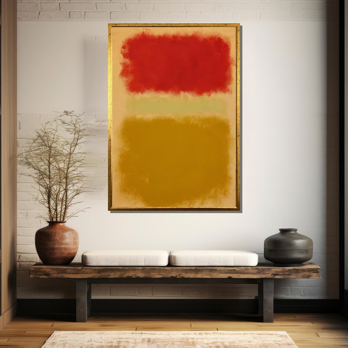 Vivid Red Floating Over Earthy Gold Abstract Color Field Poster - Image 5