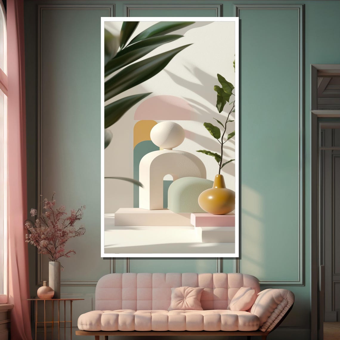 Minimalist Pastel Painting Modern Abstract Geometric Wall Art Soft Neutral Home Decor Elegant Sculpture Artwork Unique Gift - Image 2