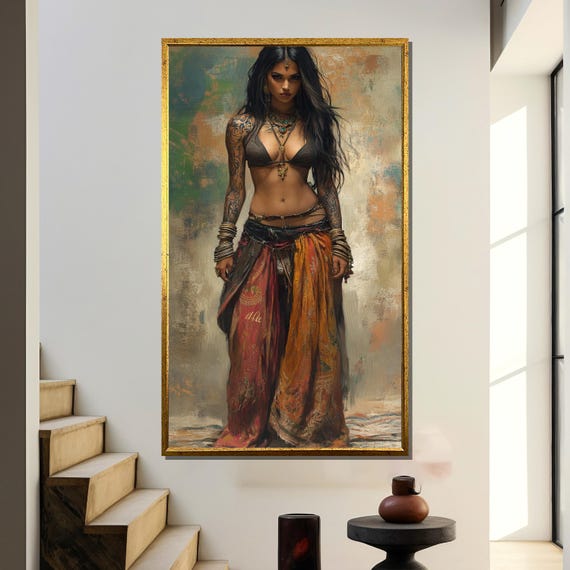 Bold Ethnic Beauty Painting Full Body Indian Woman In Vibrant Traditional Attire Perfect Cultural Art Gift